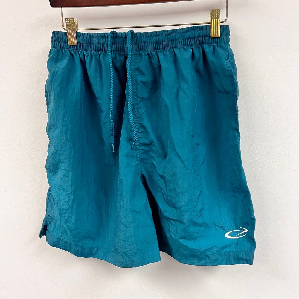 Men's BIKE vintage Medium green nylon elastic waist bermuda shorts 5 in inseam